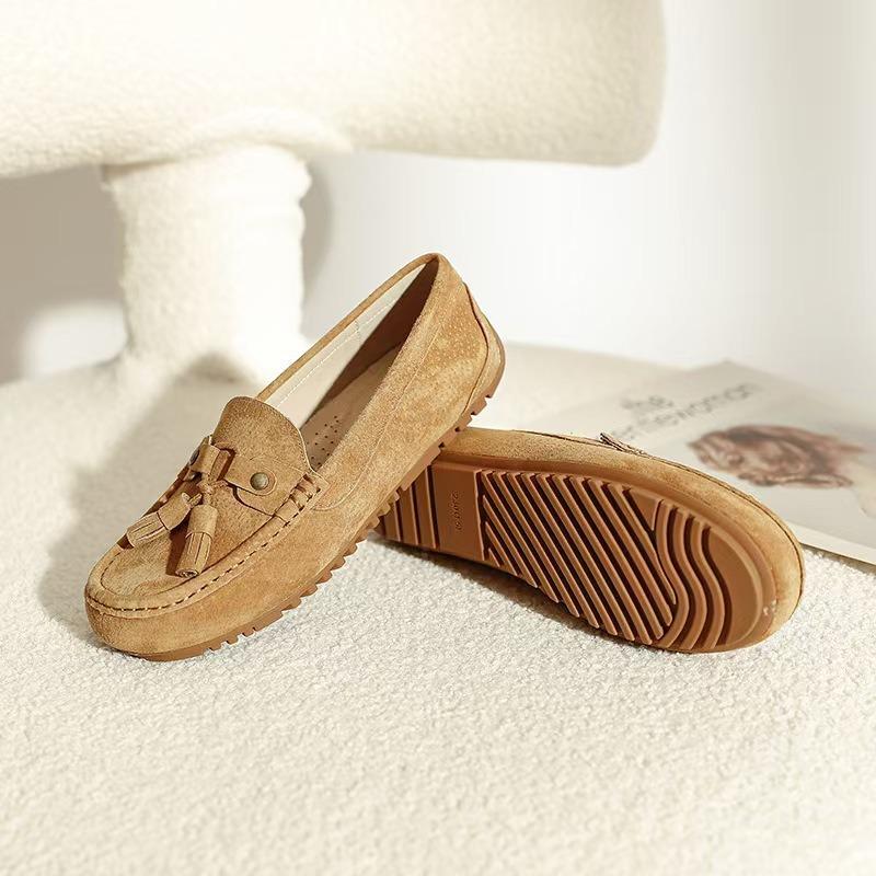 2025 Damen Echtleder Quasten Rutschfeste Slipper – Lässige Slip-on Umstandsschuhe