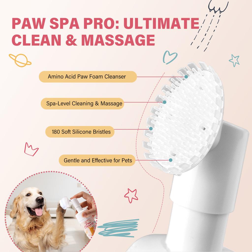Pet Paw Cleaner Foam - No-Rinse Waterless Gentle Lick-Safe, Plant Extracts Soothing Moisturizing with Soft Brush for Cats Dogs