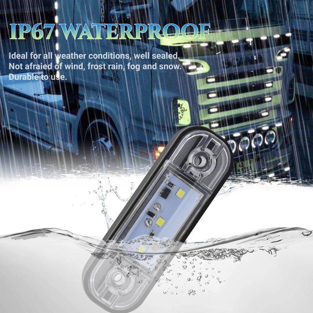 LED Side Marker 3 Truck Position White Lights, LEDs, Lamps, 12V/24V, Waterproof, Universal,