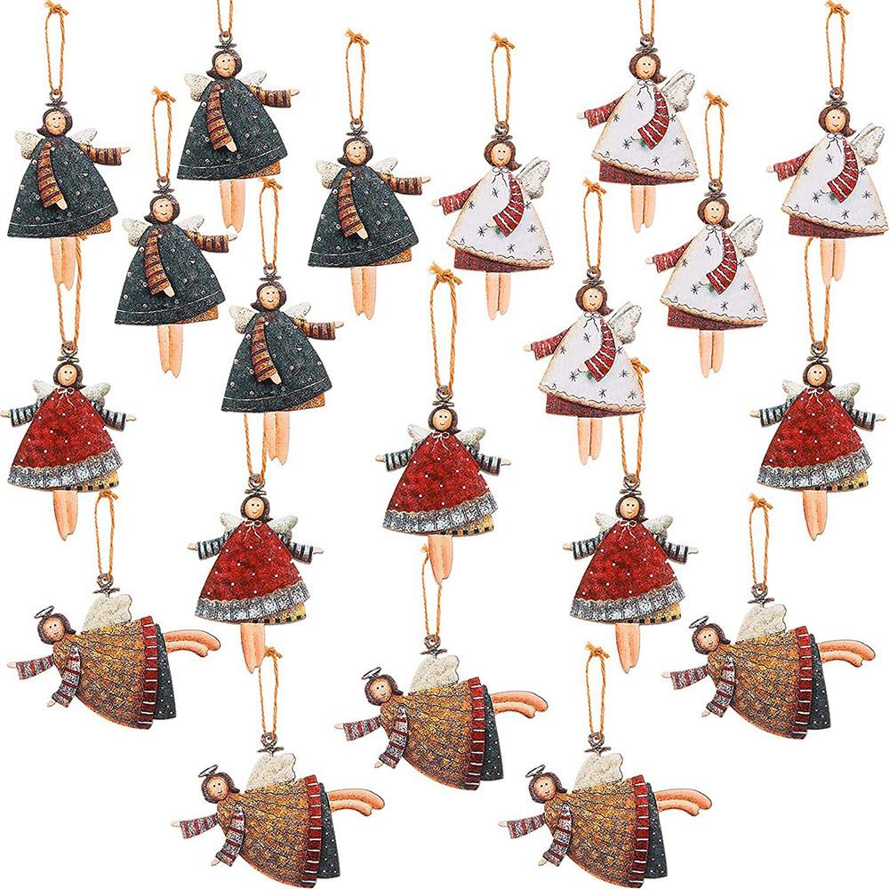16/20PCs Christmas Tree Ornaments Creative Wooden Dancing Angels Christmas Atmosphere Home Decoration Props