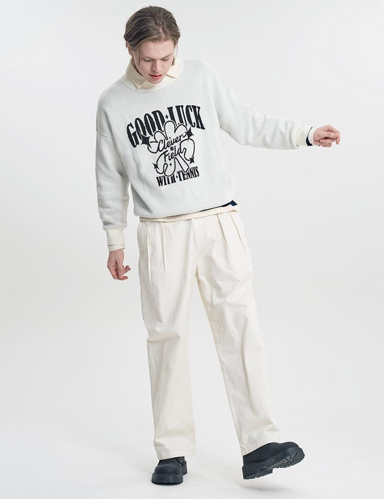 CLEVER FIELD Good Luck Clover Graphic Knit_Ivory