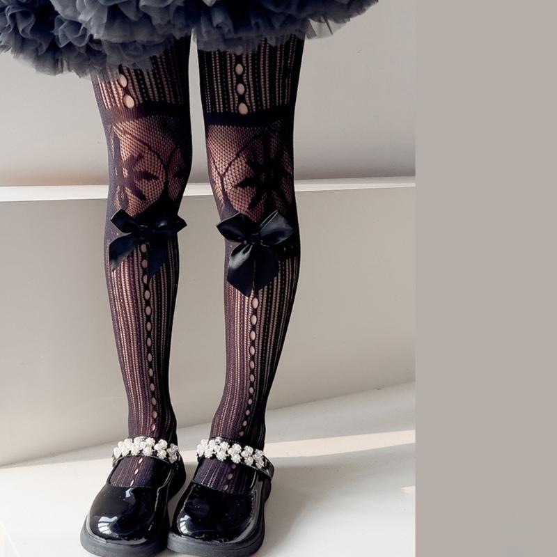 Fashion Fishnet Leggings for Girls Large Bowknot Tights Hollowout Stockings Kids Pantyhose for Summer Spring Dresses