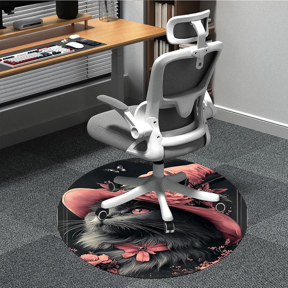 

1pc Floral Cat Office Round Area Rug, Indoor Mat Suitable ForOffice, Under Office Chairs Bedroom Living Room Home Decor, Room Decot035 80cm by 80cm