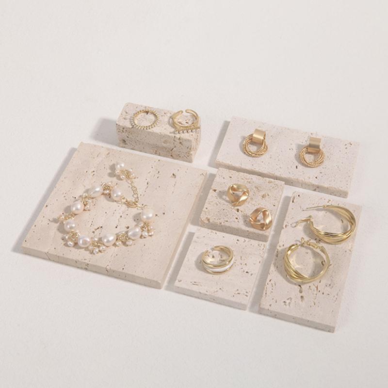 Marmurowy Stojak Ekspozycyjny na Biżuterię Kreatywny Geometryczny na Pierścionki Kolczyki Naszyjniki Luksusowa Gablota Rekwizyty Lada Ekspozycyjna na Biżuterię Damską Opakowanie Ozdoby Taca