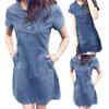 Casual Dress O-neck Short Sleeve Stitching Stylish Women Summer Denim Dress for Daily Wear