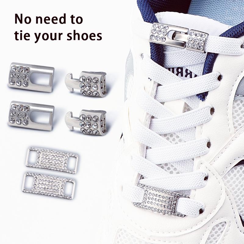 No Tie Shoe Laces Elastic Laces Silver Diamond Buckle Sneakers Tennis Shoelaces Without Ties Flat Shoelace for Shoes Accessories