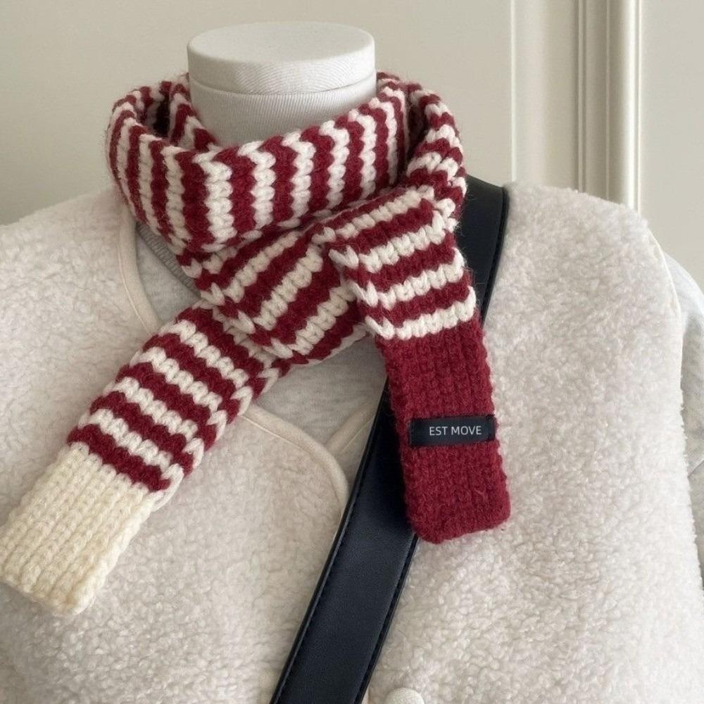 Neck Protection Winter Warm Scarf Striped Pattern Neck Scarf Vintage Knitted Long Scarf  Winter