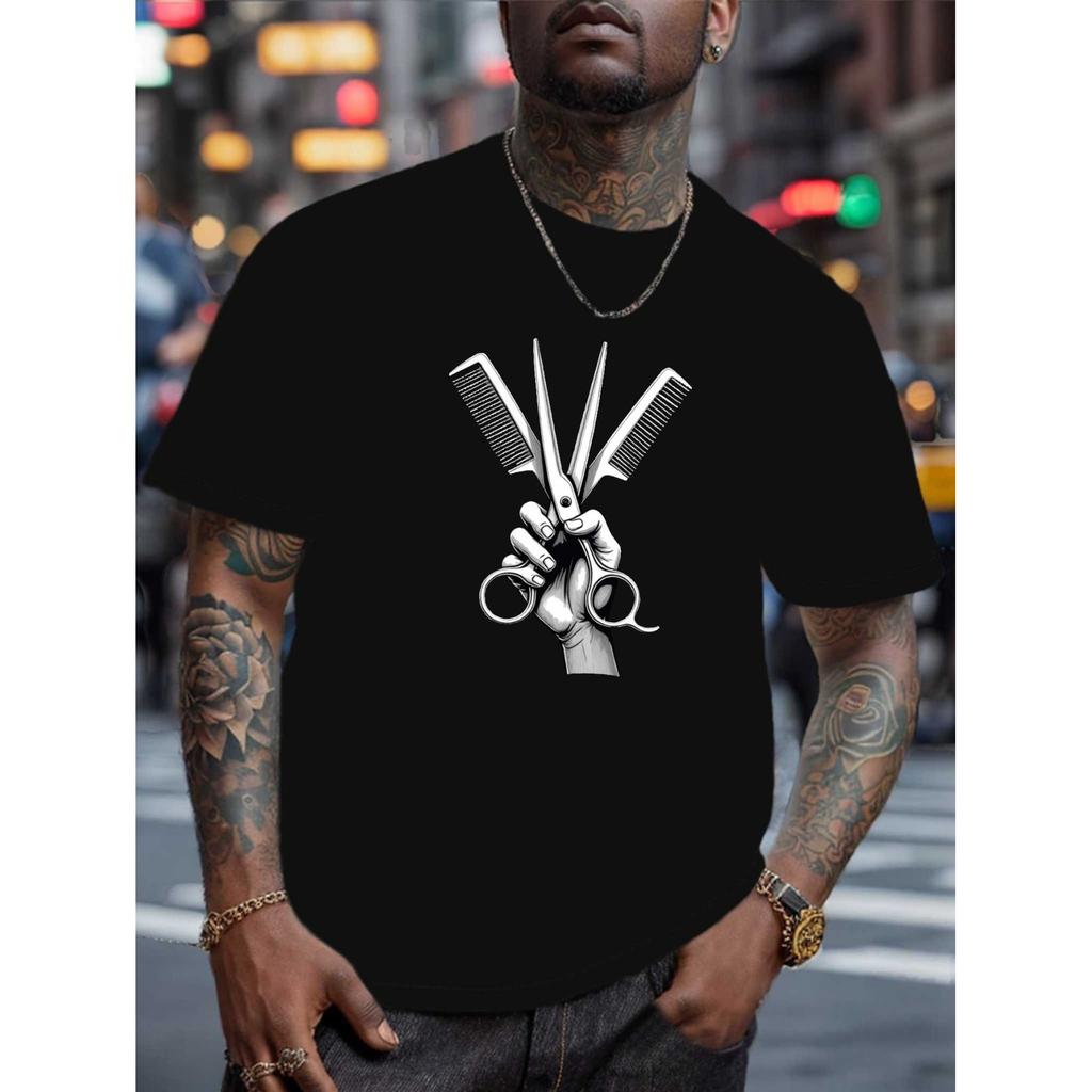 Barber Scissors Combs Graphic Mens Casual Cotton Blend Round Neck TShirt Short Sleeve Daily Tee Daily Tee