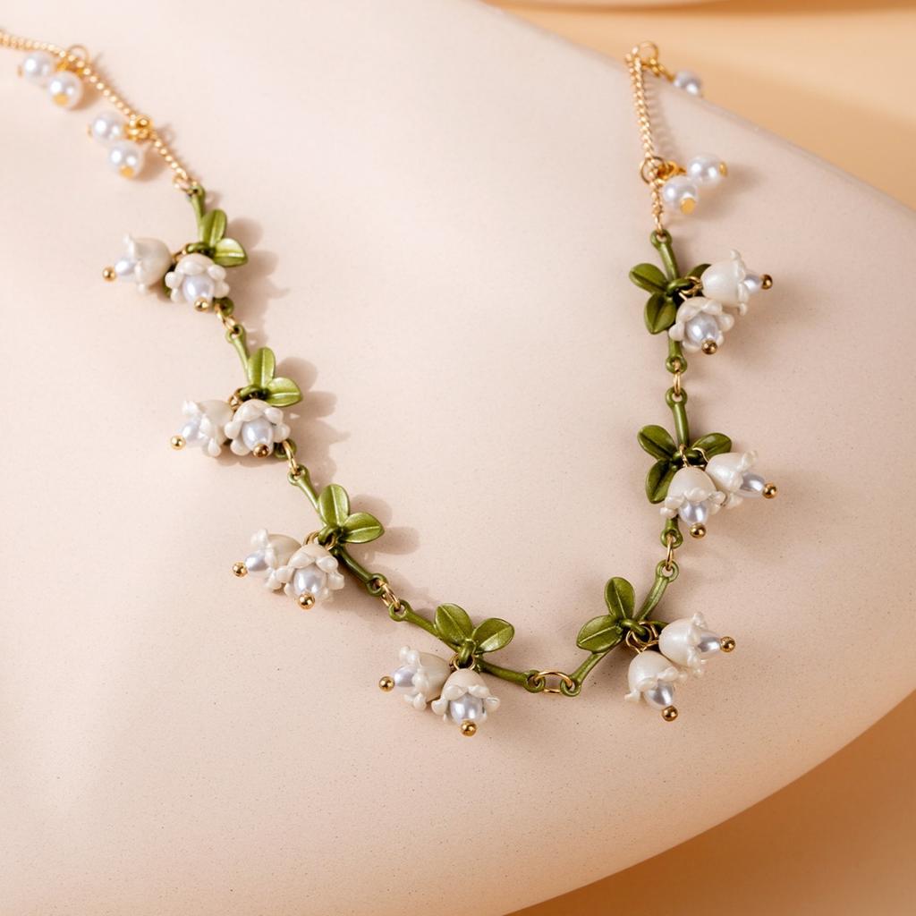 Summer limited small fresh fairy wind simulation three-dimensional lily of the valley versatile necklace