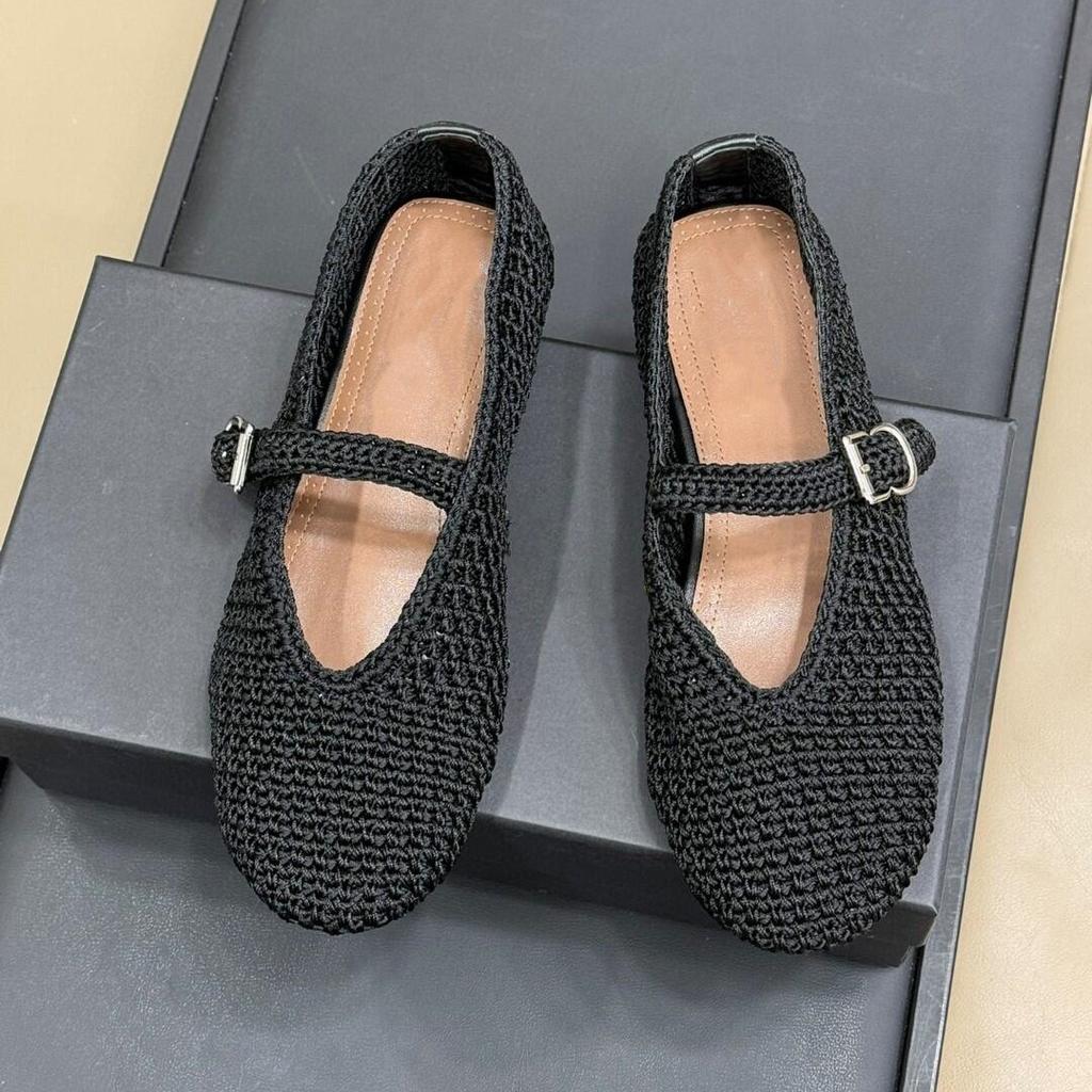 New Handmade Women Woven Flats Retro Baotou Sandals Shallow Mouth Flat Ballet Shoes Genuine Leather Mary Jane Shoes for Women