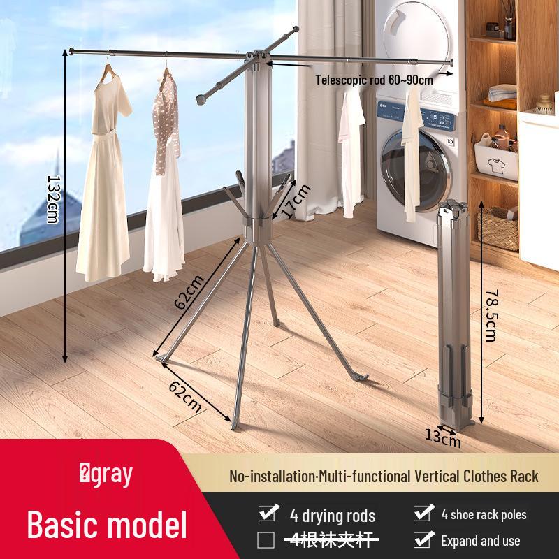 Retractable Foldable Octopus Clothes Rack: Floor-Standing Carbon Steel Eight-Legged Indoor Drying Pole for Clothes and Quilts