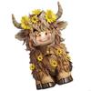 62KD Handcrafted Resins Flower High Land Cattle Figurine Decoration Spring Ornament