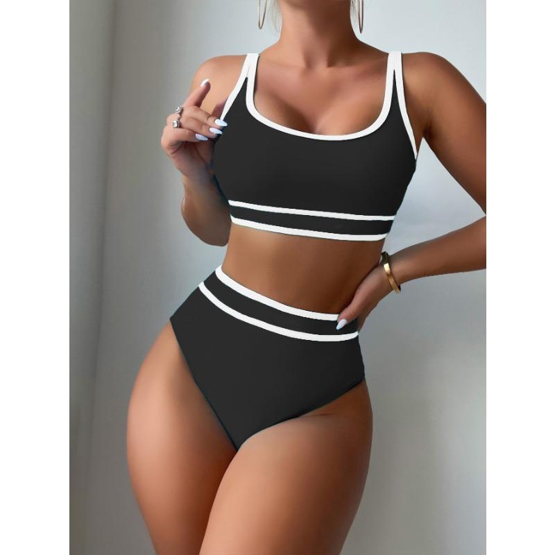 New Contrasting Color Sexy U-neck Swimsuit High Waist Swimsuit Bikini Women's Split Swimsuit