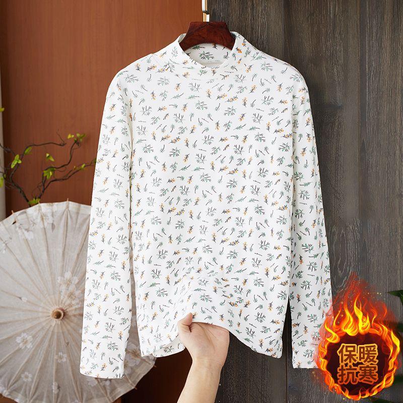 

Autumn and winter double-sided German velvet floral base semi-turtleneck printing thin long-sleeved warm inner with foreign-style top M білий