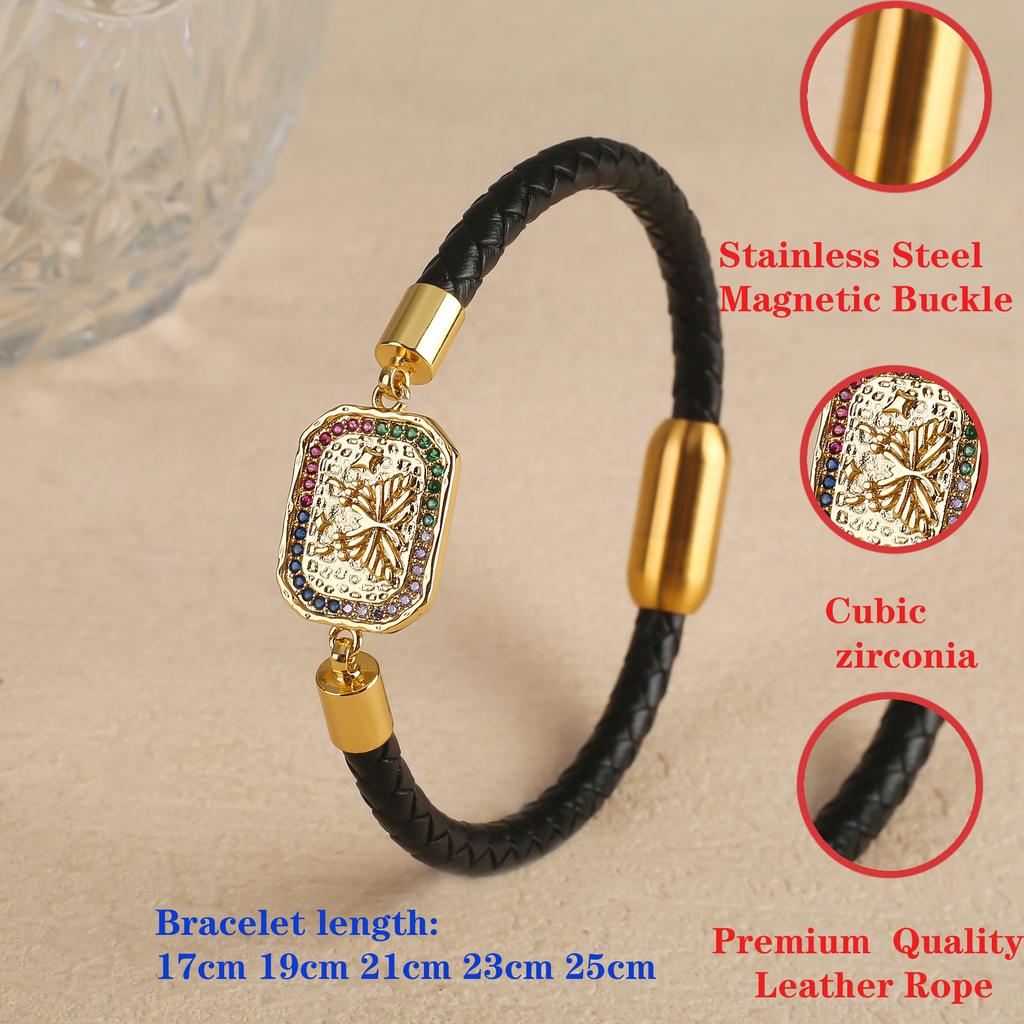 Horký výprodej Černý Kožený Provázek Pletený Zirkoniový Geometrický Náramek Klasické Magnetické Zapínání Párty Svatba Šperky pro ženy Dívky