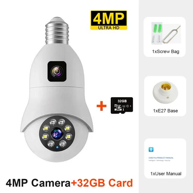 8MP 4K Bulb WiFi Dual Lens Color Night Vision Auto Tracking Zoom Indoor Security Monitor E27 Surveillance Wireless Camera