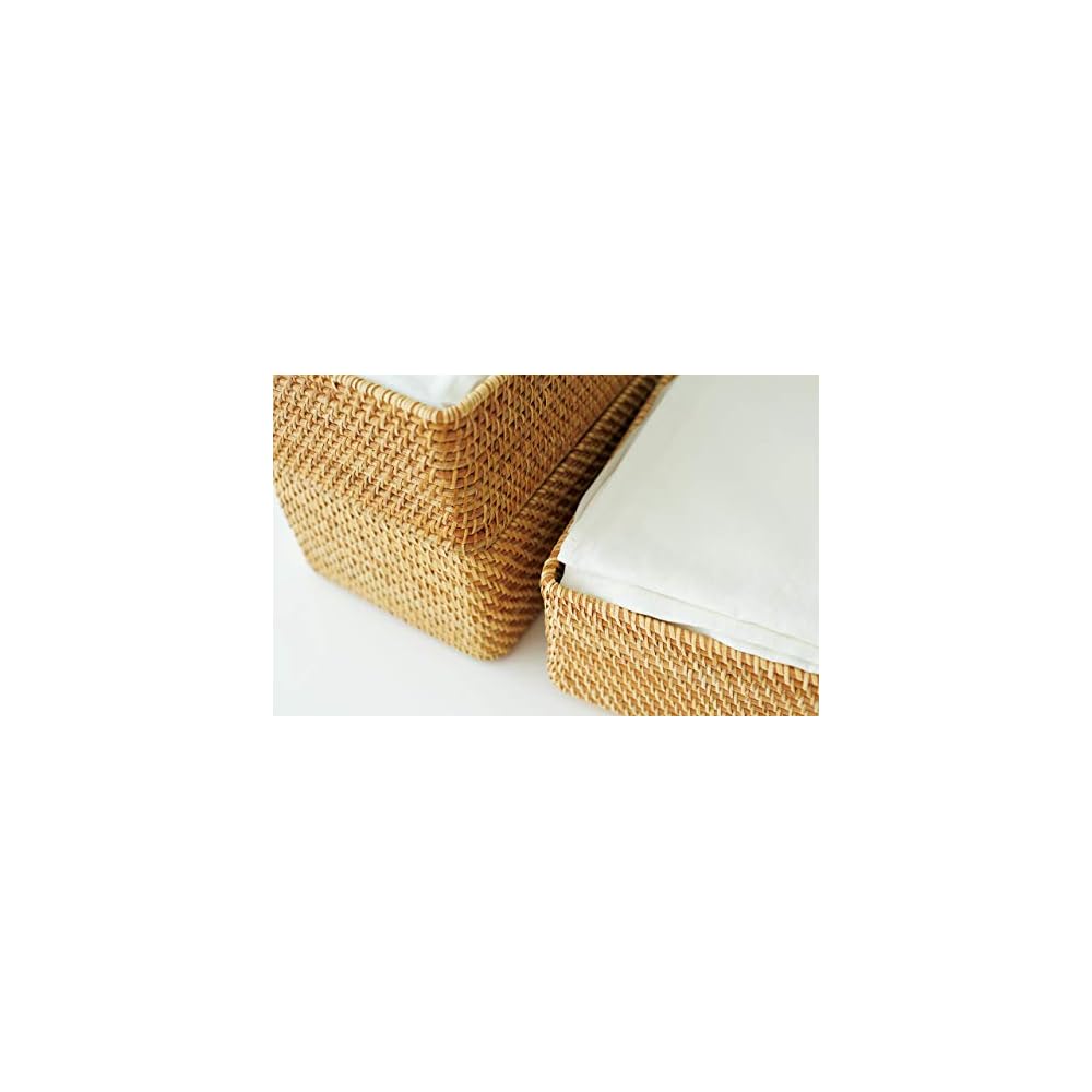 MUJI Stackable Rattan Rectangular Box with Lid, V, Approx. W26 x D18 x H16cm, 47381337, Clothing