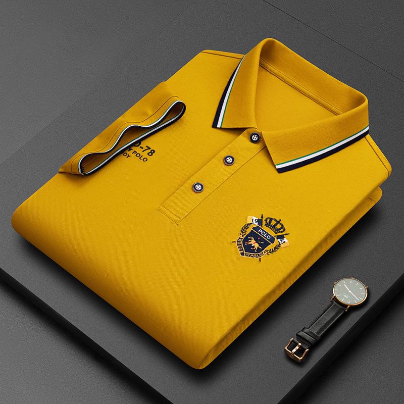 Short-sleeved Shirt for Men Solid Color Mercerized Cotton Thin Cotton Polo Shirt for Young and Middle-aged Men with Lapel Embroidery T-shirt