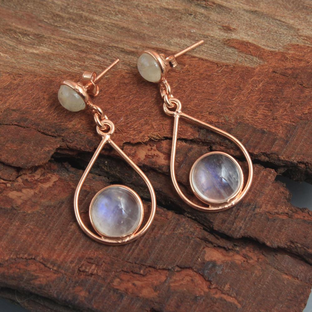 Rose Gold Plated Labradorite Moonstone Dangle Earring 925 Sterling Silver Women Jewelry
