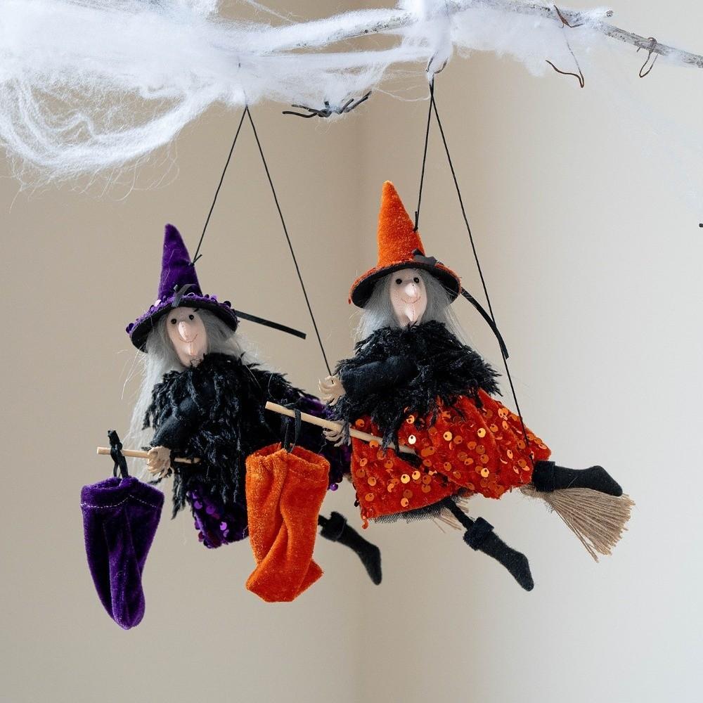 Witch Hat Broomstick Witch Ornament Gothic Broomstick Girl Doll Ghost Witch Pendant  Indoor Decor
