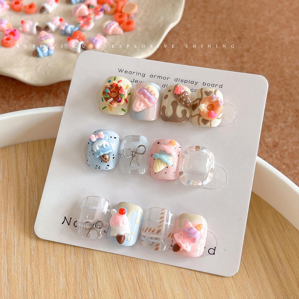 3D Cartoon Nail Accessories: Cute Ice Cream & Donut Resin Designs for Summer