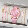 6PCS/Set Fashion Watch Women's Casual Leather Strap Versatile Round Dial Quartz Watch with Heart Trees Bracelet Set