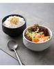 Black and White Ceramic Rice Bowl - Rock Texture Household Tableware for Soup, Salad, Dessert