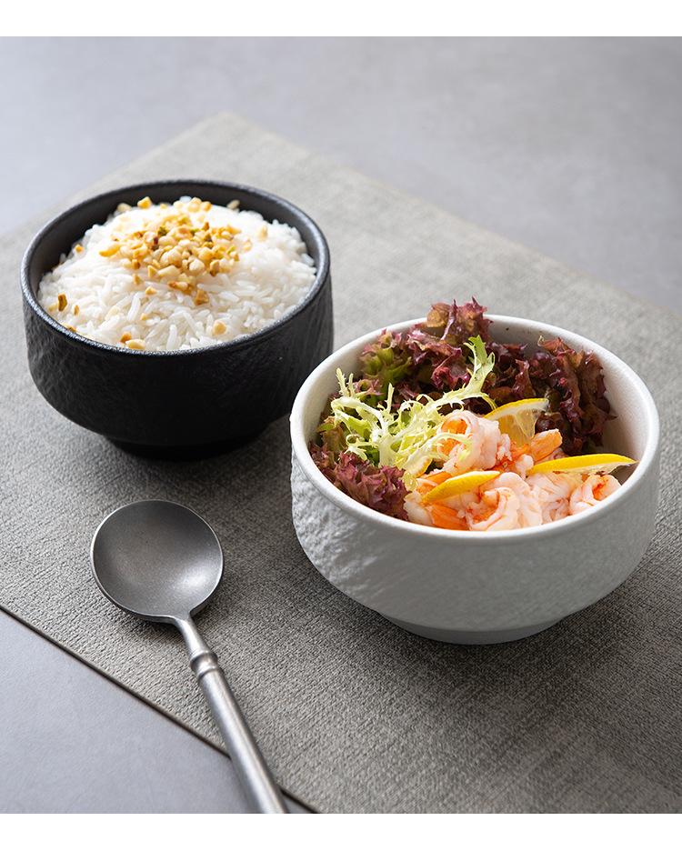 Black and White Ceramic Rice Bowl - Rock Texture Household Tableware for Soup, Salad, Dessert