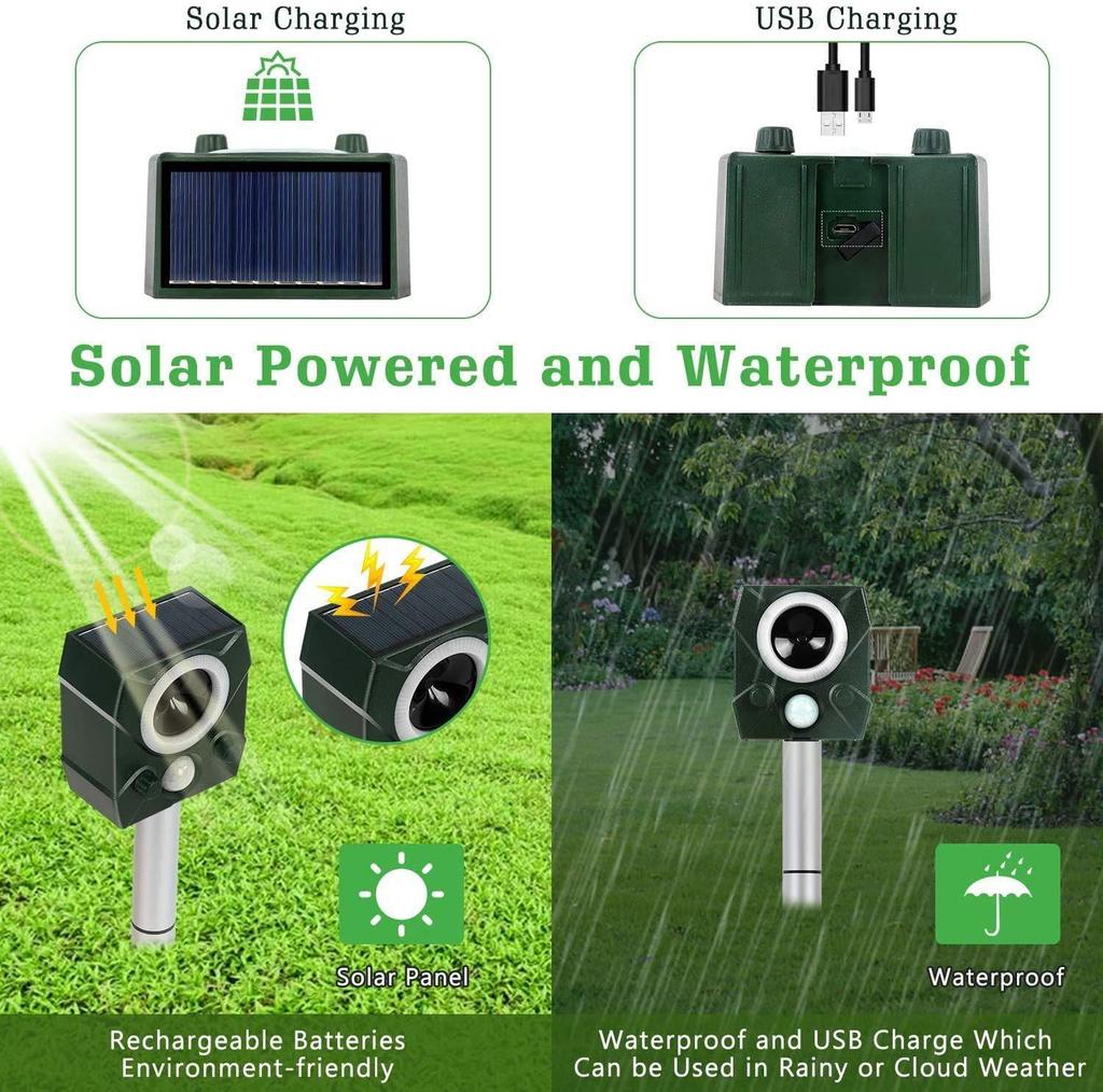 Solar-Powered Ultrasonic Pest Repeller with Infrared Sensor and High-Power Speaker for Rats and Birds