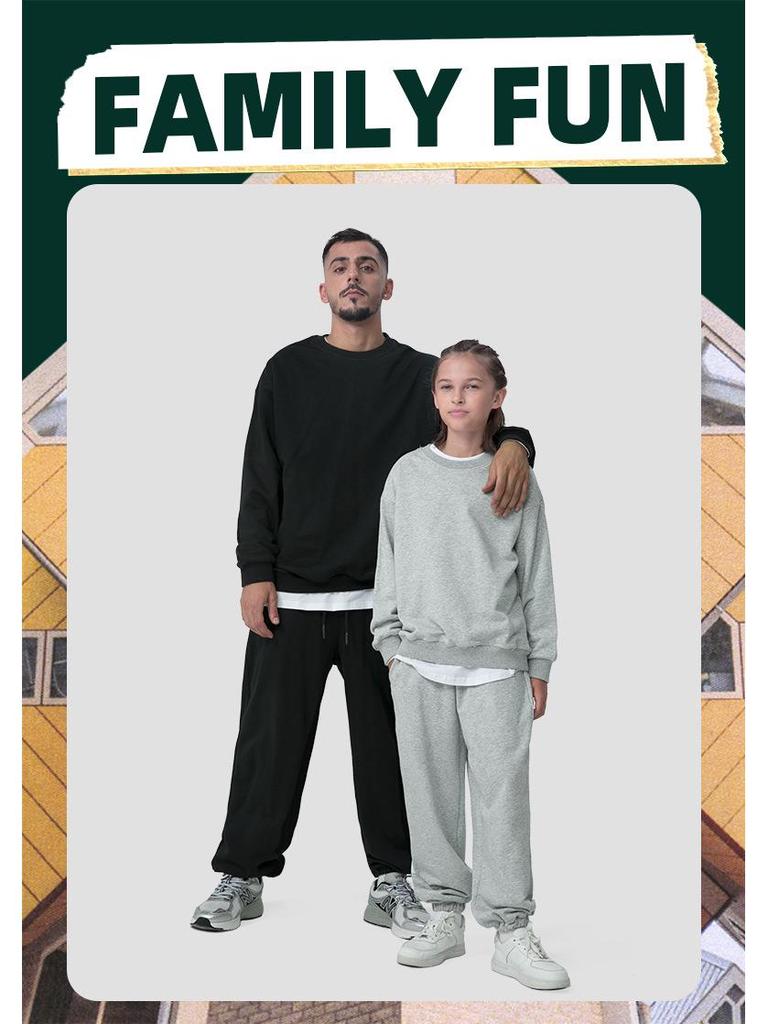 Children's Solid Color Loose-Fit Sweatpants and Sweatshirt Set - Combed Cotton, Large Terry Cloth for Big and Middle Kids