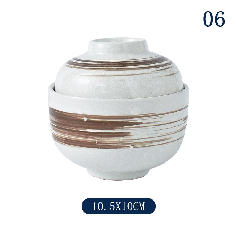 Japanische Suppen-Reisschale mit Deckel Sushi Knödel Würzschale Keramik Eierschale Dessert Traditionelle Miso-Suppenschale Besteck