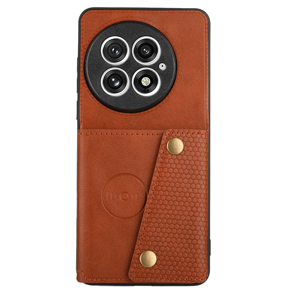 

Для OnePlus 13 Чехол со слотами для карт, подставкой, кожа+ТПУ чехол для телефона Brown