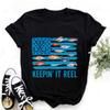 American Flag Fishing Lure Print Crewneck Short Sleeve Unisex Cotton Graphic T-shirt for Fishing Lovers