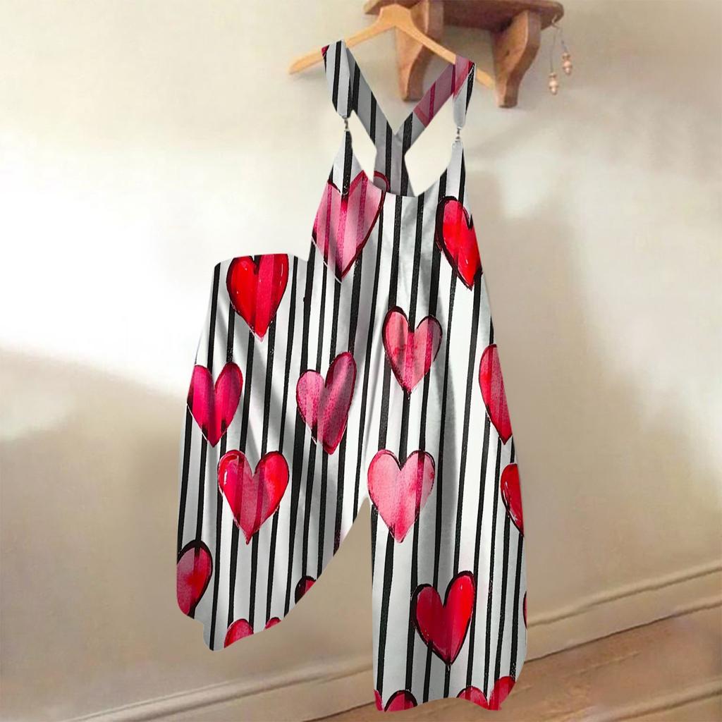 Sommer-Overall für Damen mit Valentinstags-Print im Vintage-Stil (Nicht verstellbarer Riemen)
