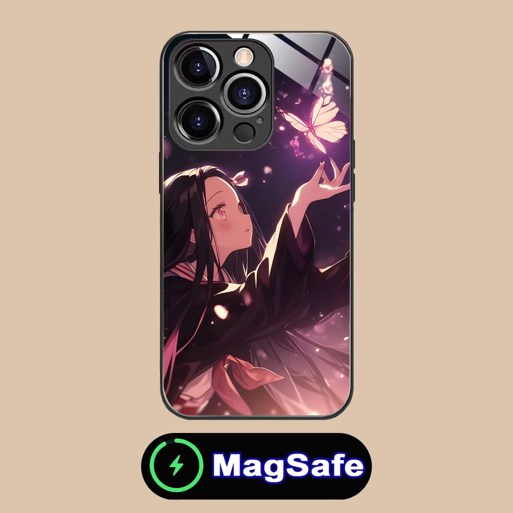 Demon Slayer Nezuko Phone Case for iPhone 16 15 14 13 12 11 Pro Max Plus Mini MagSafe Glass Colour Printing Cover Luxury