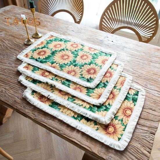 Tassel Placemat Pastoral Style Flower Oil Painting Aesthetical Round Shape Parties Weddings Banquets Table Decoration Dinner Mat