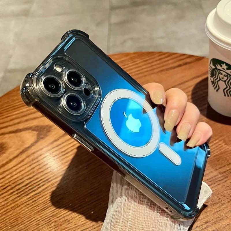 Shockproof Transparent Magnetic Phone Case For iPhone 16 15 14 13 11 12 Pro Max Plus For Magsafe Wireless Charger Acrylic Cover
