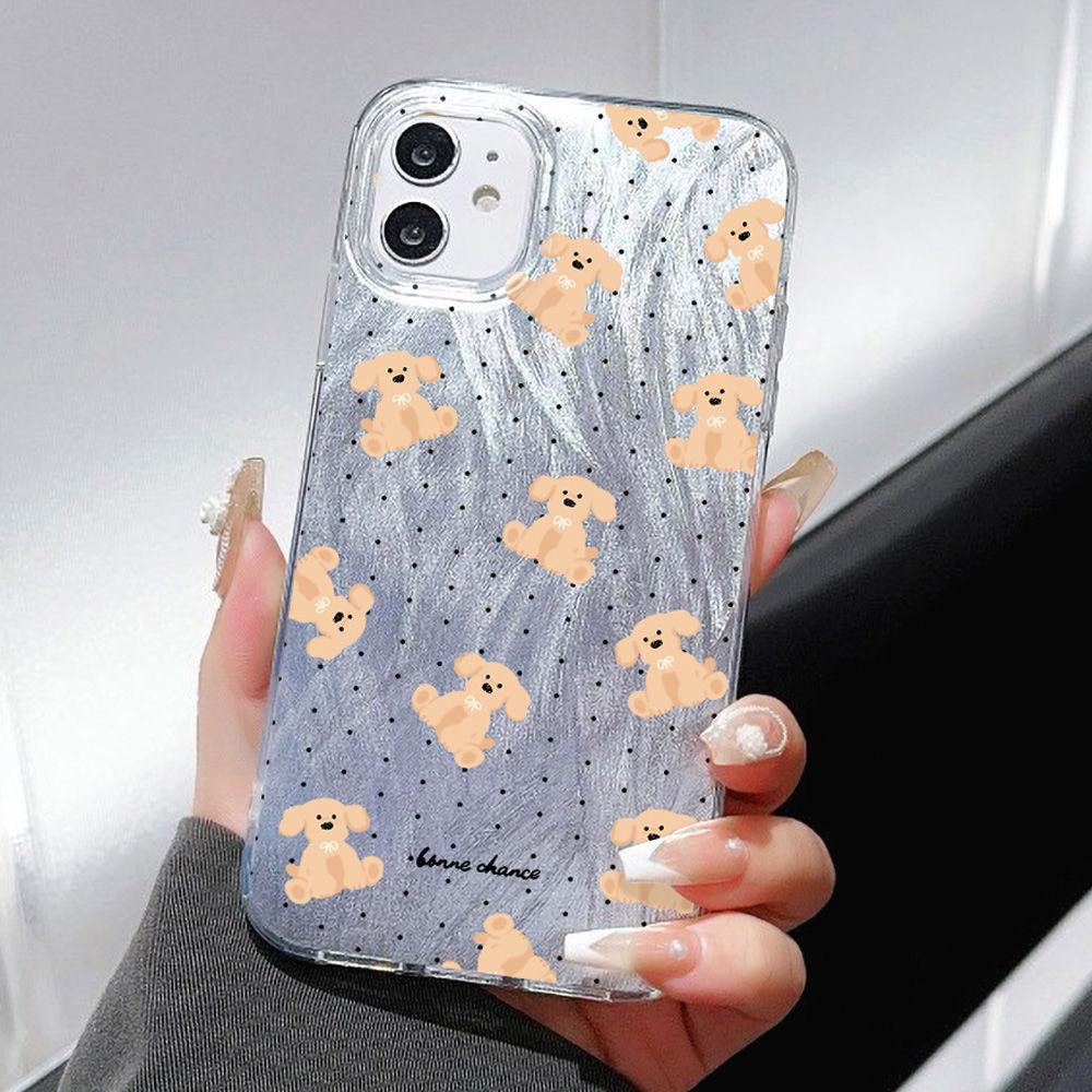 Polka dot bear doll for iPhone17promax Apple 16 laser phone case 14/13 large hole 15