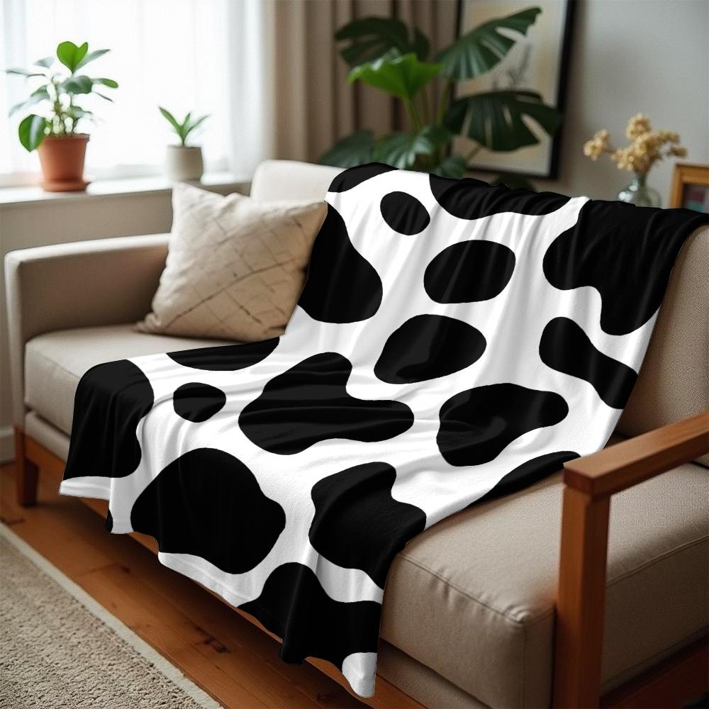 Flat Simple Black Cow Anime Cartoon Flannel Blanket Soft Warm Throw for Bedroom Sofa Car Kids Holiday Gift