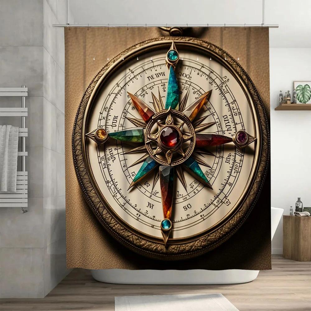 Vintage Compass Shower Curtain Nautical Decor For Bathroom Waterproof Fabric 3D Printing Pattern