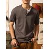Men's Dark Gray Henley Neck Short Sleeve T-Shirt Slim Fit Casual Comfortable Top