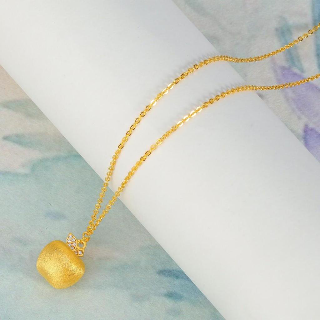 Gold-Plated Silver Christmas Apple Pendant Necklace - Light Luxury Chinese Style