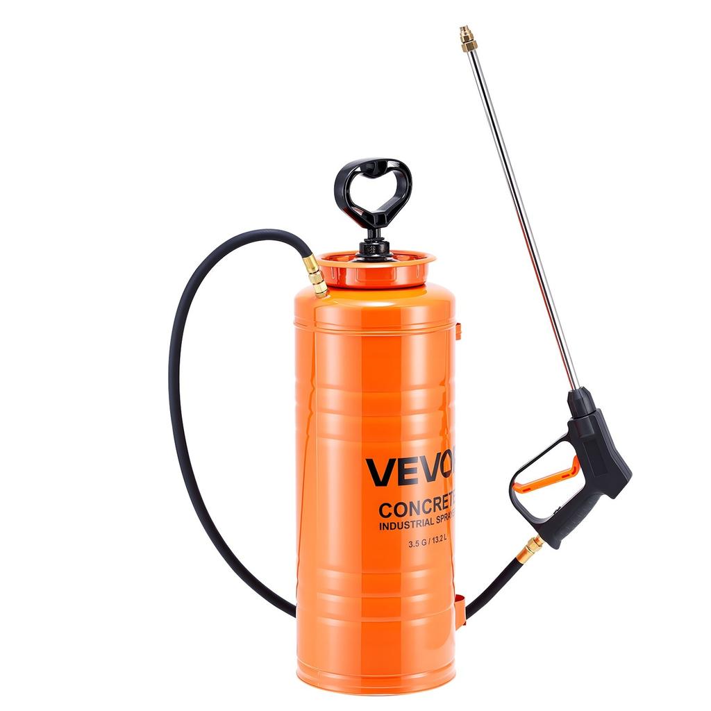 Industrieller Betonsprühgerät, 14L Edelstahl-Sprühgerät, Heavy Duty Tri-Poxy Pumpensprühgeräte, 52cm Lanze mit ergonomischem Pistolen Griff, 1,2m & 3m Schläuche, 2