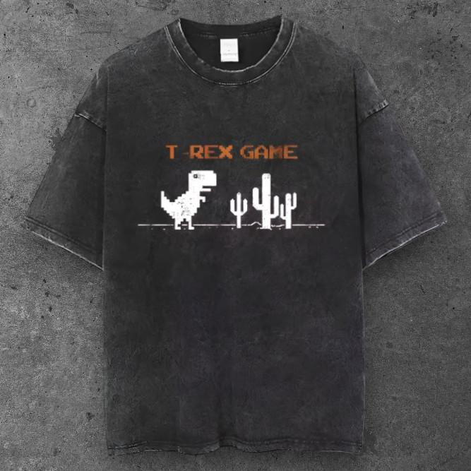Unisex Retro T-Rex Pixel Oversized T Shirt Washed Black Gaming Aesthetic S-3XL S разноцветный
