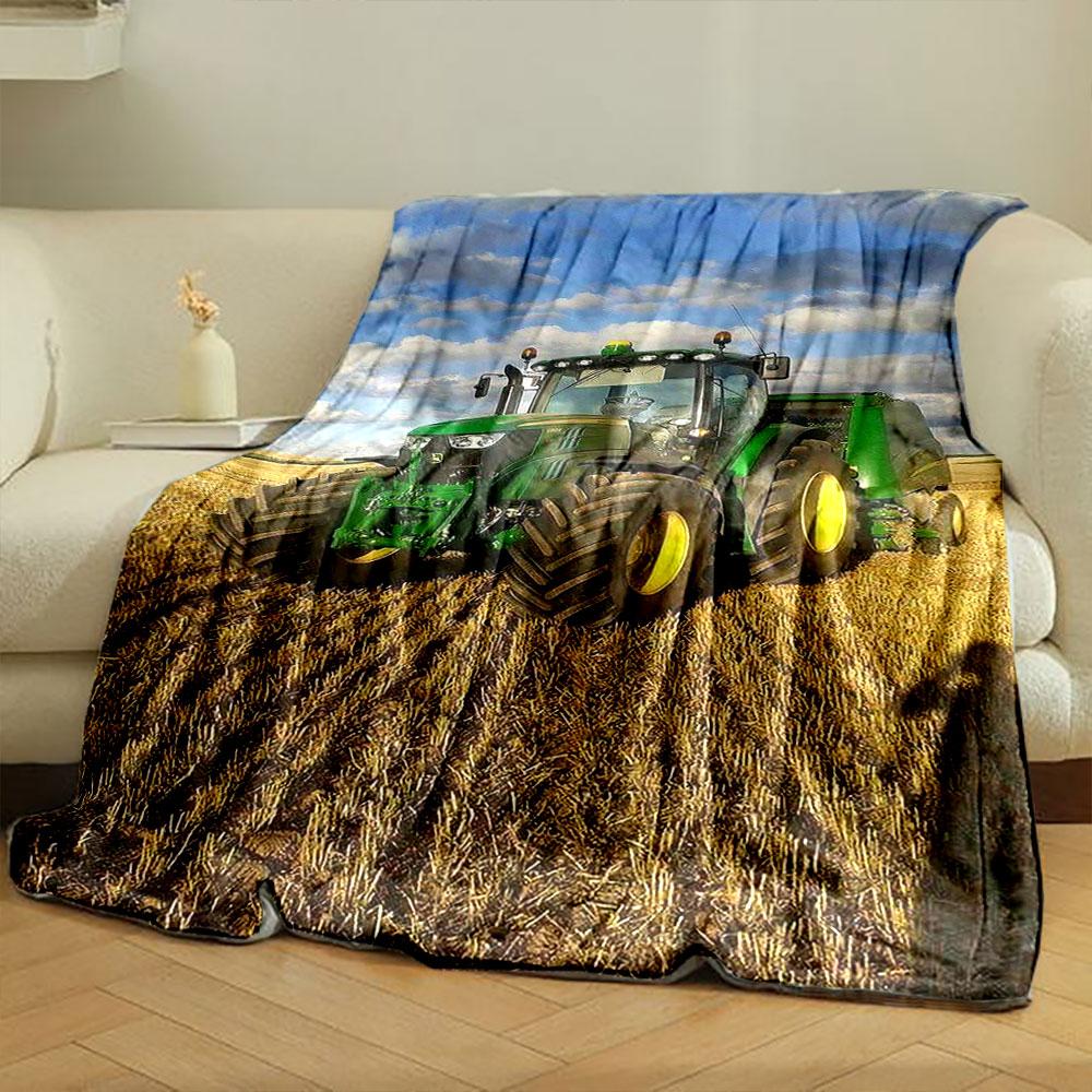 Green Farm Tractor Blanket  Printed Blanket for Living Room Bed Couch lunch break Soft Cozy Blanket for Friend's festival Gift