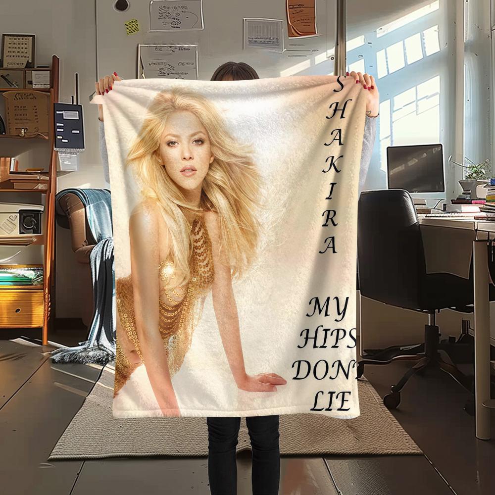 1PC Shakira Print Flannel Blanket, High quality Comfortable for All Seasons, Home Decor, Warmth and Comfort, Perfect for Christmas Gifts