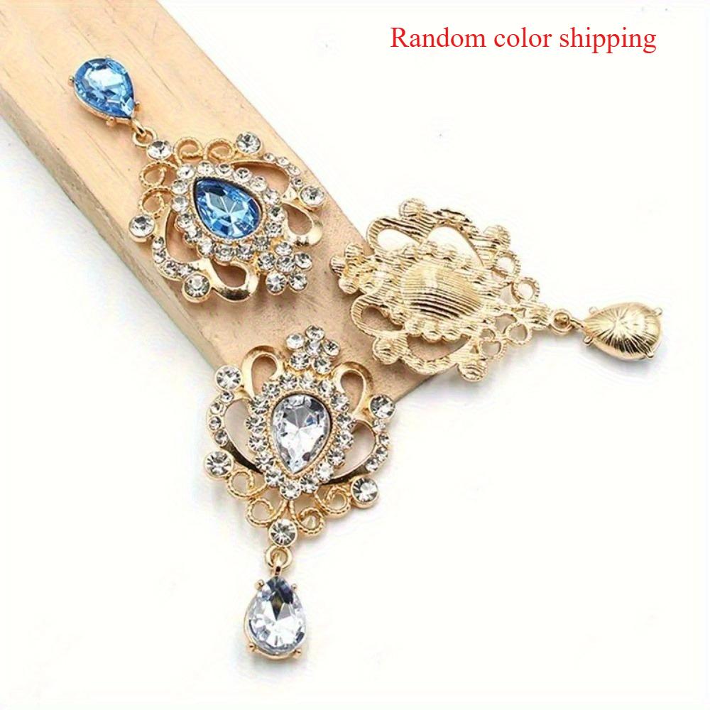 5Pcs Random Color 32x60mm Flat Back Rhinestone Button for Needlework Hair DIY Brooch Jewelry Accessories