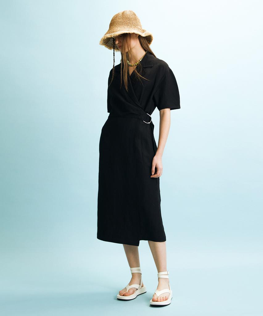 Enor Shirred Wrap Dress - Black