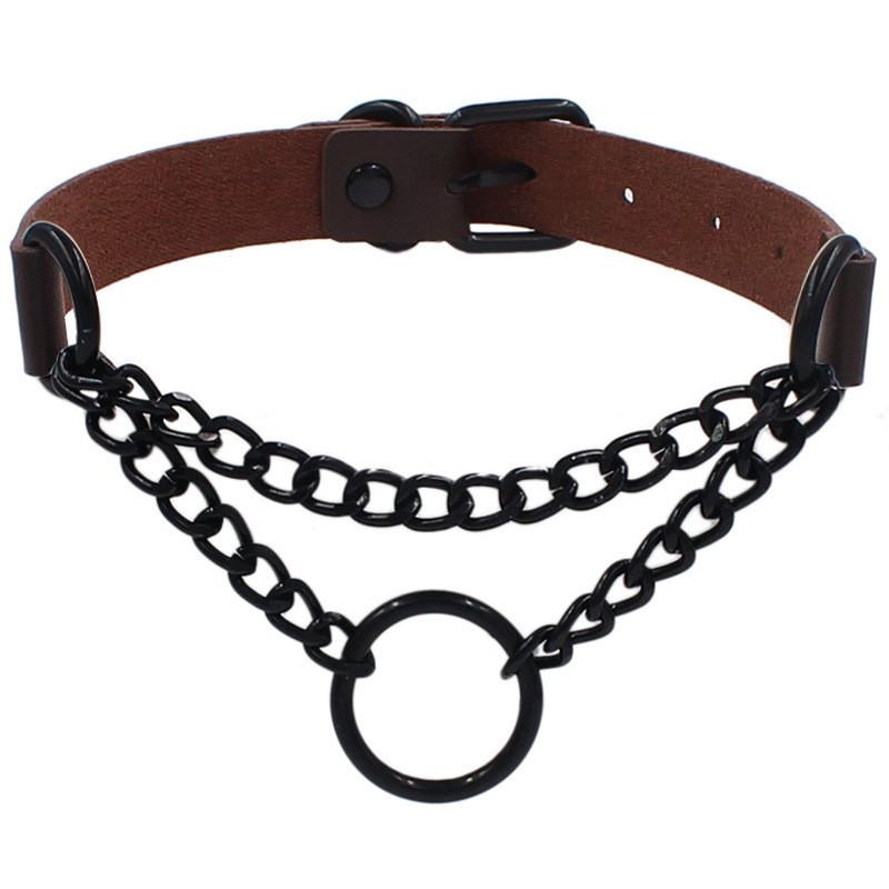 New Punk Round Black Chain Necklaces for Women Men Pu Leather Gothic Statement Choker Necklaces Cosplay Street Jewelry