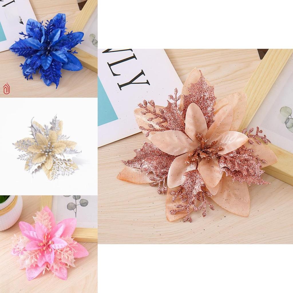 Christmas Flowers With Gold And Silver Plastic Decor For Holiday Tree And Festive Decor
